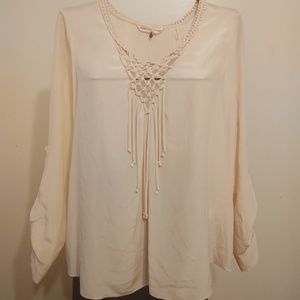 Rebecca Taylor-Blush Silk Braided Neckline Blouse